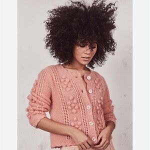 LoveShackFancy Gigi Pink Pom Pom Cardigan XS